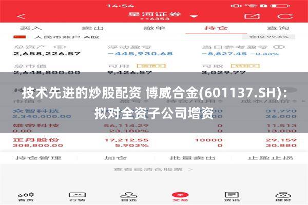技术先进的炒股配资 博威合金(601137.SH)：拟对全资子公司增资